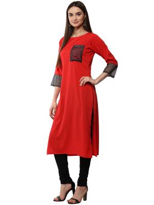 Red plain crepe kurti 4