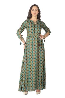 Green printed rayon kurti 1