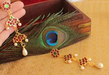 Gorgeous Gold Plated Kemp Green Temple Eearrings 1