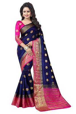 Blue woven cotton silk saree with blouse 1