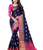Blue woven cotton silk saree with blouse