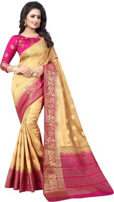 Beige woven cotton silk saree with blouse 1