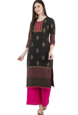 Black printed cotton long-kurtis 1