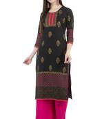 Black printed cotton long-kurtis