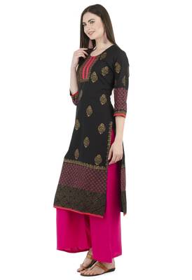 Black printed cotton long-kurtis 2