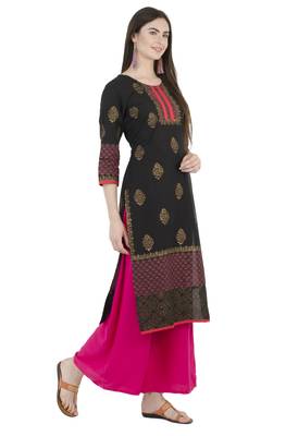 Black printed cotton long-kurtis 3