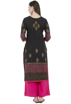 Black printed cotton long-kurtis 4