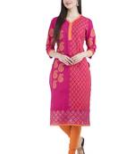 Pink printed cotton long-kurtis