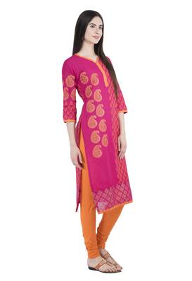 Pink printed cotton long-kurtis 3