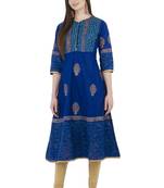 Blue printed cotton long-kurtis