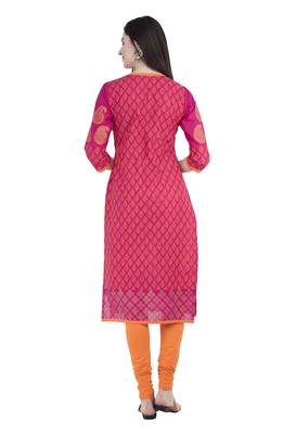 Pink printed cotton long-kurtis 4