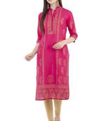 Pink printed cotton long-kurtis