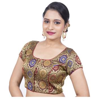 Maroon Brocade Embellished Padded Readymade Saree Blouse 1