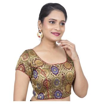 Maroon Brocade Embellished Padded Readymade Saree Blouse 2