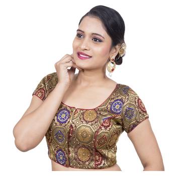 Maroon Brocade Embellished Padded Readymade Saree Blouse 3