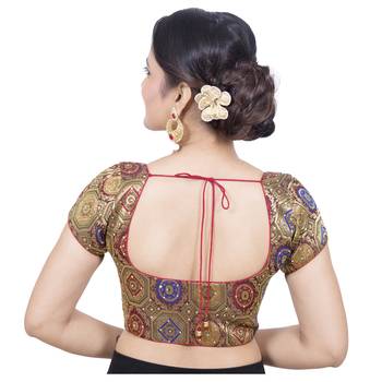 Maroon Brocade Embellished Padded Readymade Saree Blouse 4