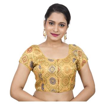 Yellow Brocade Embellished Padded Readymade Saree Blouse 1