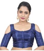 Dark Blue Banglori Silk Cold shoulder Padded Readymade Saree Blouse
