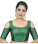 Green Banglori Silk Cold shoulder Padded Readymade Saree Blouse
