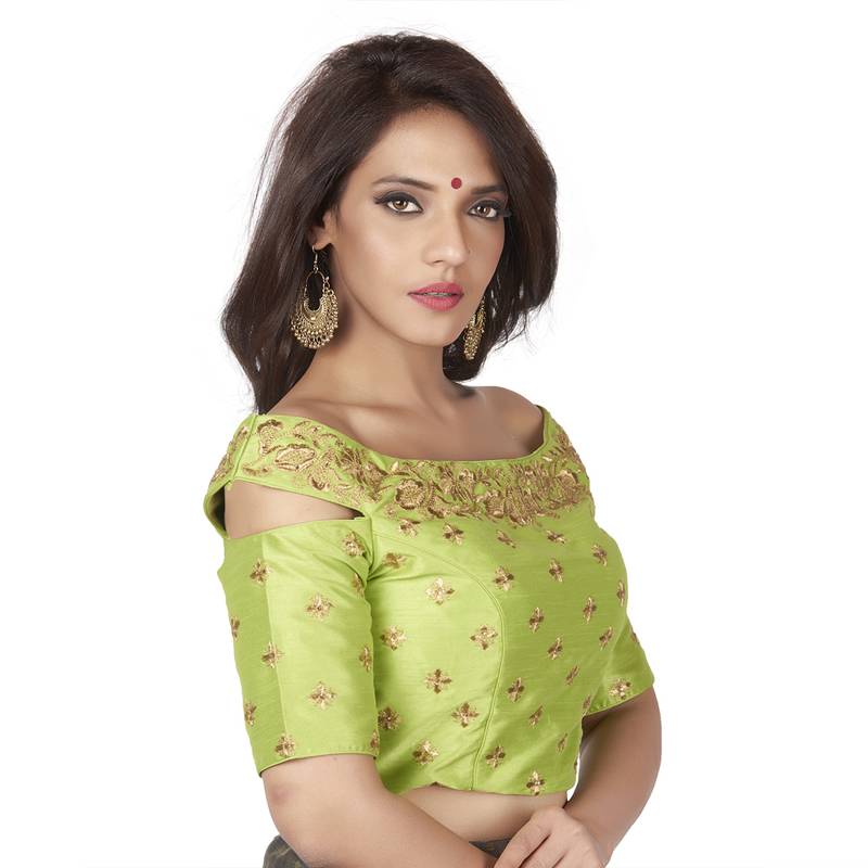 Women's Green Handloom Cotton Stretchable (Smocked) Readymade Saree Blouse (Design 2967)