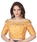 9blings Orange Embroidered Cold Shoulder Designer Readymade Saree Blouse