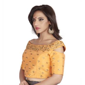 9blings Orange Embroidered Cold Shoulder Designer Readymade Saree Blouse 3