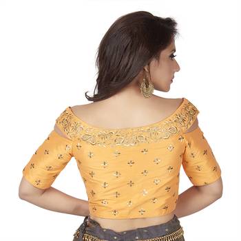 9blings Orange Embroidered Cold Shoulder Designer Readymade Saree Blouse 4