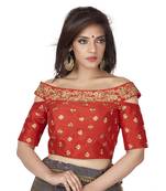 Red Embroidered Cold Shoulder Designer Readymade Saree Blouse