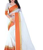 White plain cotton   saree with blouse