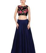 navy blue embroidered art silk lehenga with dupatta