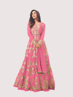Light-pink resham embroidery net salwar 1