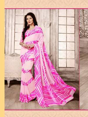 Pink printed georgette saree with blouse 1