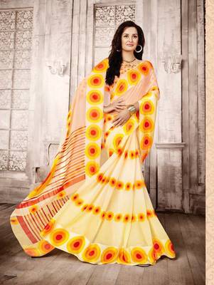 Cream printed georgette saree with blouse 1