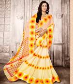 Cream printed georgette saree with blouse
