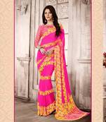 Pink printed georgette saree with blouse