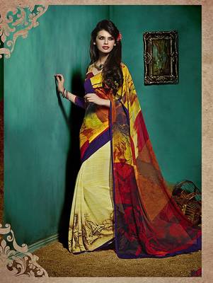 Multicolor printed georgette saree with blouse 1