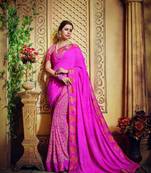 Pink printed georgette saree with blouse