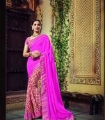 Pink printed georgette saree with blouse