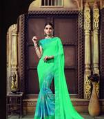 Green printed georgette saree with blouse