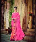 Pink printed georgette saree with blouse