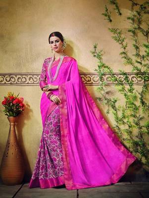 Pink printed georgette saree with blouse 1