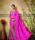 Pink printed georgette saree with blouse