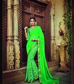 Green printed georgette saree with blouse