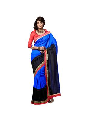 Blue plain jacquard saree with blouse 1