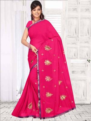 Pink embroidered georgette saree with blouse 1