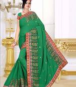 Green printed georgette saree with blouse
