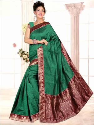 Green embroidered chanderi saree with blouse 1