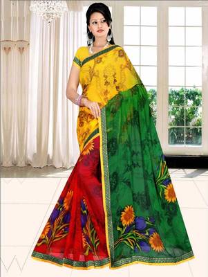 Multicolor printed chiffon saree with blouse 1