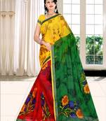 Multicolor printed chiffon saree with blouse