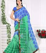 Blue embroidered chiffon saree with blouse